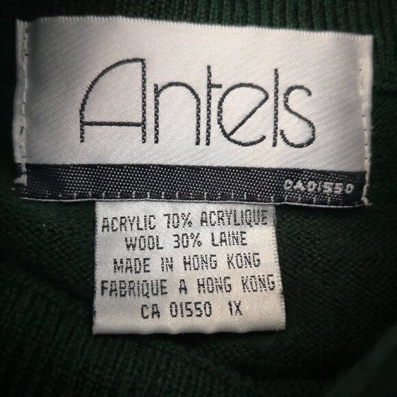 Antels Ladies Size 1X Dark Green Made in Hong Kong Mock Neck Sweater - Picture 3 of 9